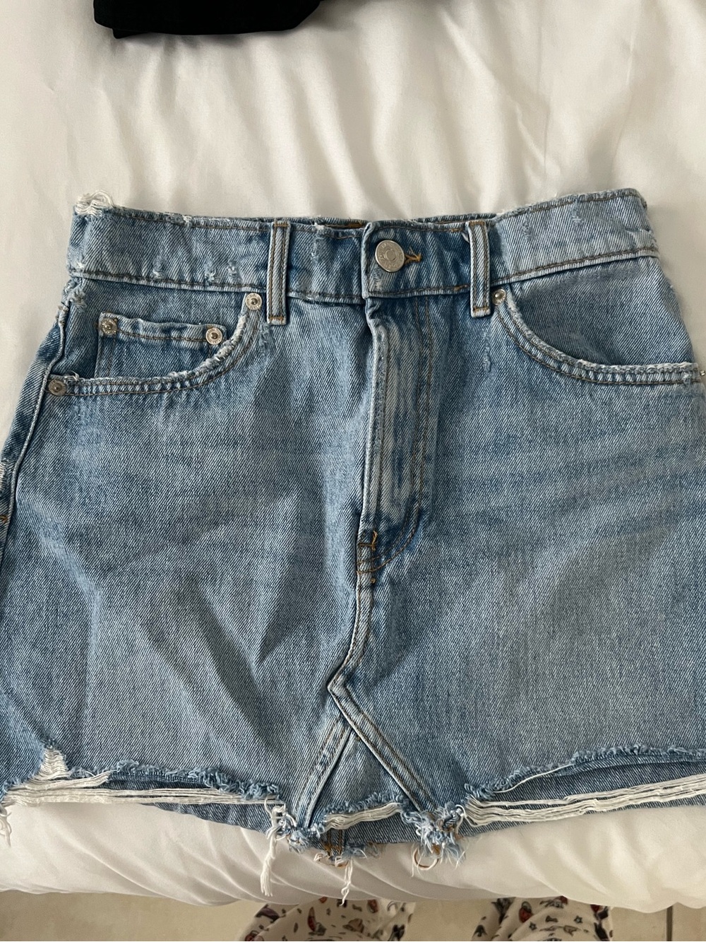 Zara Light Blue Distressed Denim Mini Shorts